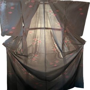 Summer kimono black /Sha geometric pattern